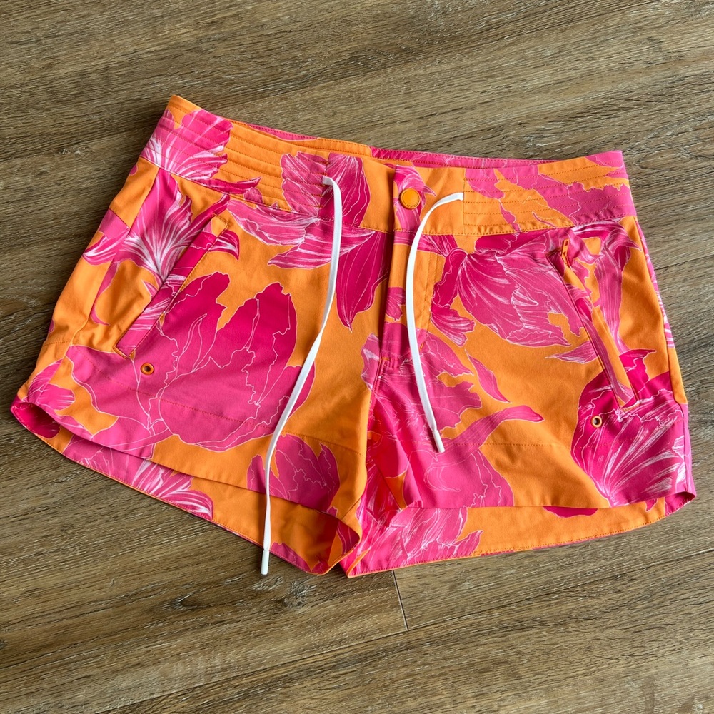 Athleta Orange and Pink Floral Athletic Shorts